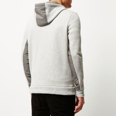 Grey zip through sleeve panel hoody